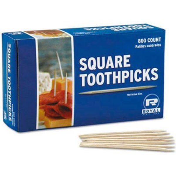 Amercareroyal Royal RPPR820SQ, Square Wood Toothpicks, Natural, Plain, 19,200/Carton RPPR820SQ